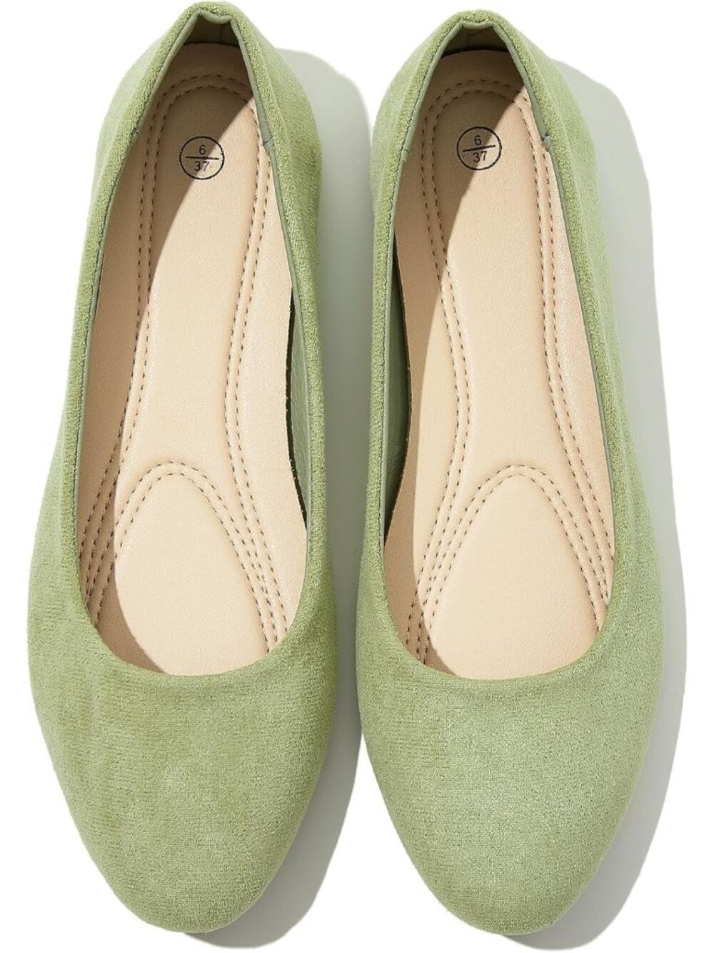 Women's Green Round Toe Ballet Flat Slip On Dressy Casual Low Heel Shoes